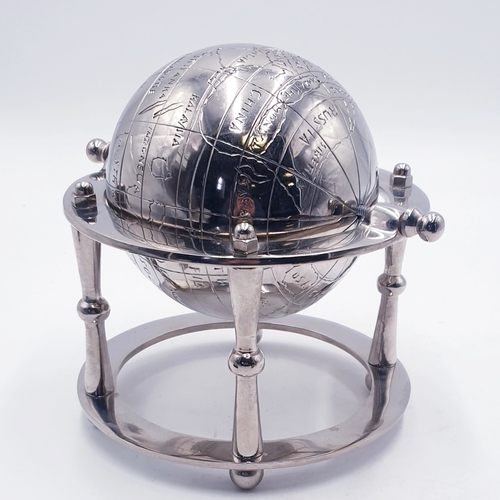 125 - WHITE METAL WORLD GLOBE ON A 11cm STAND