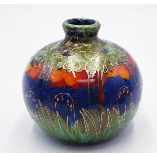 717 - ANITA HARRIS ART POTTERY 9.5cm MARRAKESH VASE IN THE BLUEBELL WOOD DESIGN Signed In Gold By Anita Ha... 