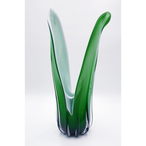 506 - M'DINA GREEN/WHITE Extra Large 44cm GLASS LEAF VASE (Please Note This Lot WILL NOT BE PACKED OR SHIP... 