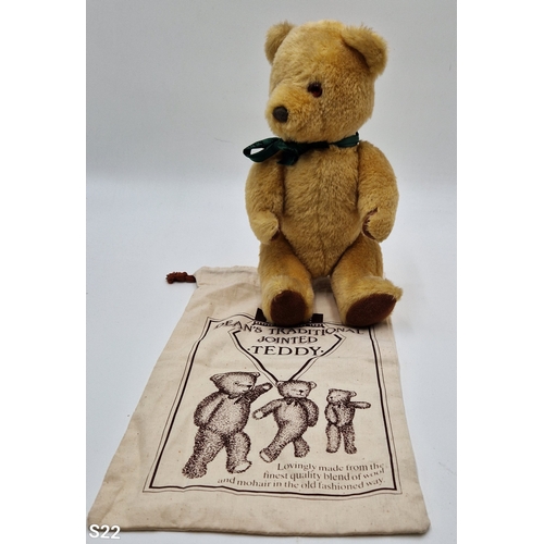 554 - DEANS FIVE JOINTED TEDDY BEAR With BOW , TING -A-LING BELL (Dust Bag) .
(From their origins in Londo... 