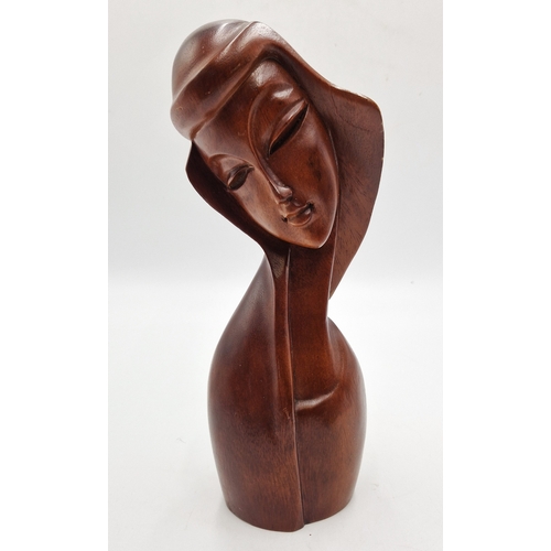 575 - WOODEN CARVED Extra Large 30cm BUST OF A LADY