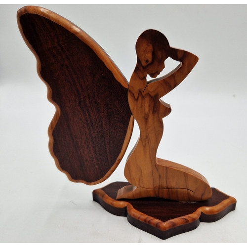 580 - ANGELO MAZZONE WOODEN 20cm x 20cm FIGURINE OF A FAIRY