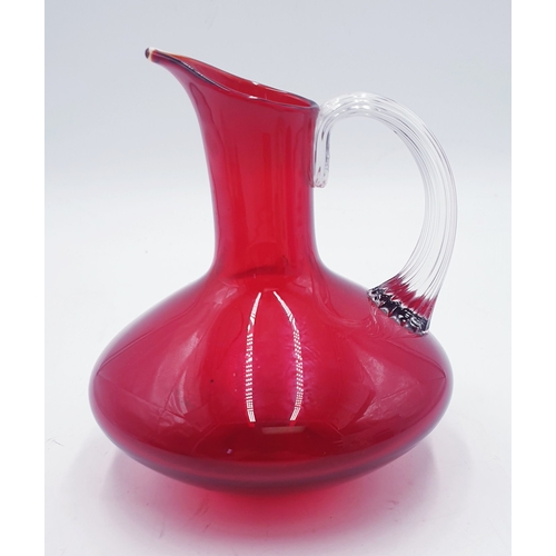 614 - WHITEFRIARS GLASS 17cm RED JUG 