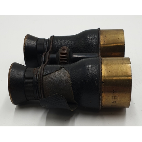 621 - BRASS / LEATHER MILITARY ISSUE BINOCULARS