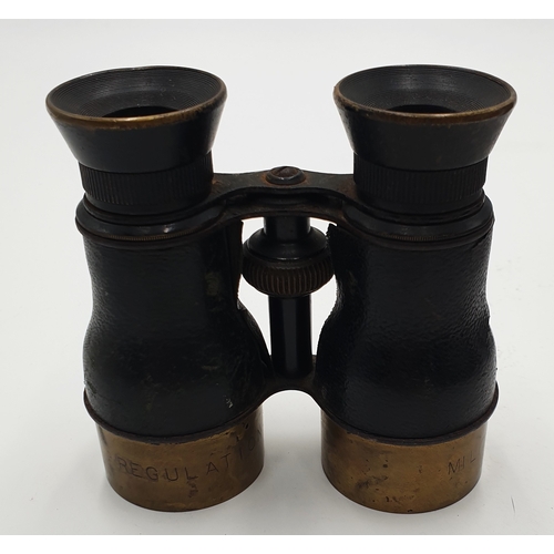 621 - BRASS / LEATHER MILITARY ISSUE BINOCULARS