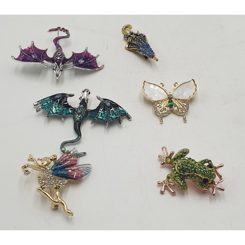 643 - ENAMEL /  CRYSTAL BROOCHES (6)