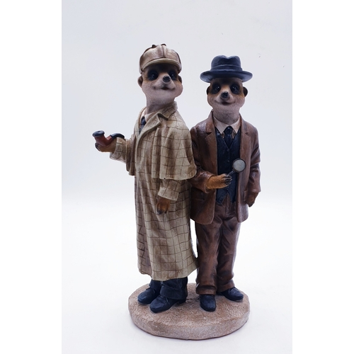 725 - RESIN Extra Large 31.5cm MEERKAT AS SHERLOCK HOLMES And Dr WATSON