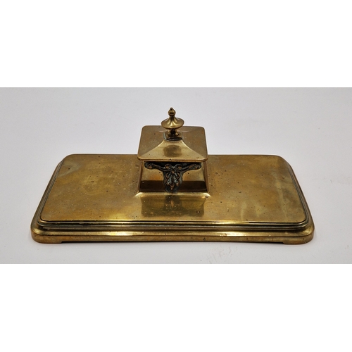 774 - BRASS ART NOUVEAU Large 23.5cm x 12cm INKWELL/DESK TIDY