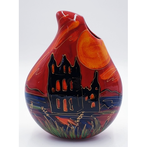 436 - ANITA HARRIS ART POTTERY Large 22cm TEARDROP VASE IN THE WHITBY ABBEY AT SUNSET DESIGN (Signed In Go... 