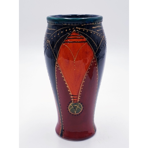 83 - ANITA HARRIS ART POTTERY 17cm BELLA VASE IN THE GOTHIC ARCHES DESIGN Signed In Gold By Anita Harris