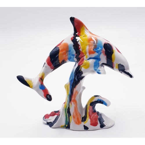 693 - ANITA HARRIS ART POTTERY 15cm SPLASH DRIP GLAZE MODEL OF A LEAPING DOLPHIN (Signed In Gold By Anita ... 