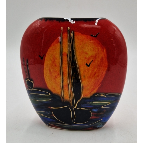 307 - ANITA HARRIS ART POTTERY 12cm PURSE VASE IN THE EVENTIDE DESIGN (Signed In Gold By Anita Harris)