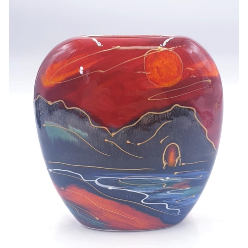 375 - ANITA HARRIS ART POTTERY 12cm PURSE VASE DEPICTING DURDLE DOOR AT SUNSET  (Signed In Gold By Anita H... 