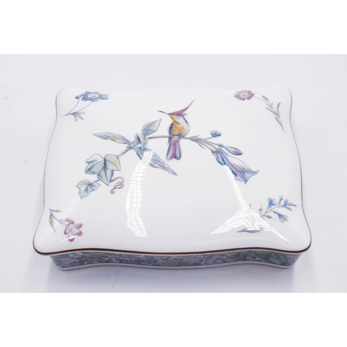 13 - WEDGWOOD CHINA CARD BOX IN THE HUMMINGBIRD DESIGN (Plus One Packet Of Playing Cards)