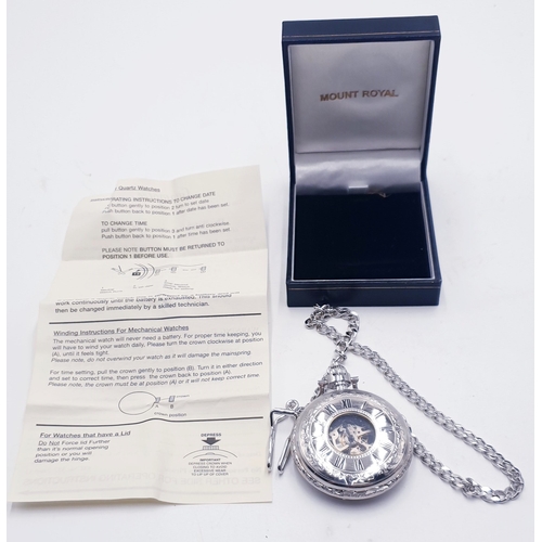 15 - MOUNT ROYAL MECHANICAL (Wind Up) POCKET WATCH & CHAIN (Boxed And Papers)