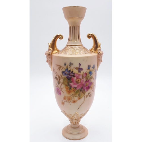 29 - ROYAL WORCESTER BLUSH IVORY TWIN FACED HANDLED Large 26.5cm VASE