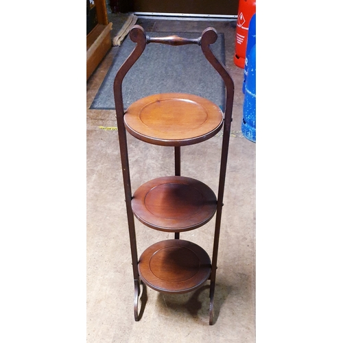 53 - WOODEN THREE TIER FOLDING CAKE STAND (Please Note This Lot WILL NOT BE PACKED OR SHIPPED....COLLECT ... 