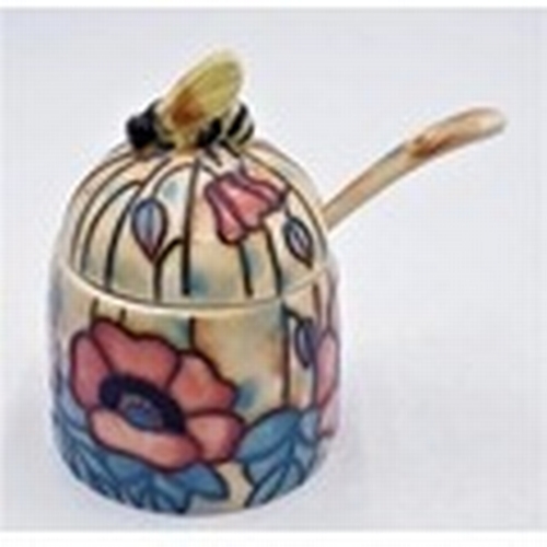 303 - OLD TUPTON WARE TUBELINED HONEY POT And SPOON  (Product Code 1359) IN THE YELLOW POPPY DESIGN (As Ne... 