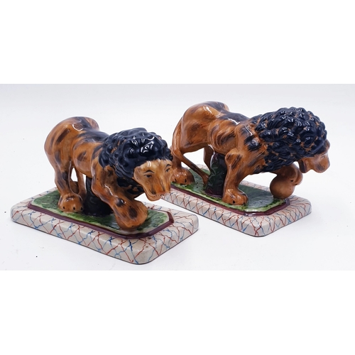 72 - STAFFORDSHIRE WARE Large 20cm x 13cm MODELS OF TWO LIONS