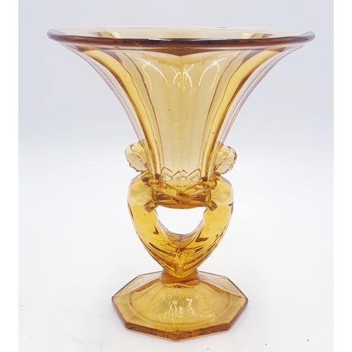 112 - ART GLASS ART DECO STYLE Large 24cm AMBER GLASS VASE