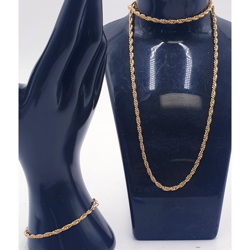 129 - YELLOW METAL 60cm ROPE NECK CHAIN & 18cm MATCHING BRACELET (Boxed) (Stands Not Included)