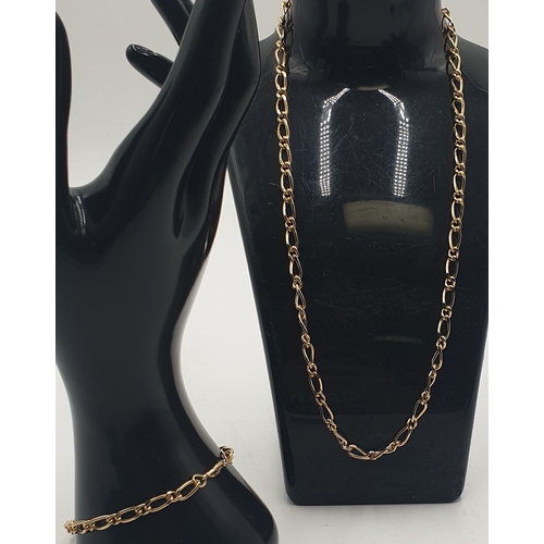 130 - YELLOW METAL 40cm CHAIN LINK NECK CHAIN & MATCHING 18cm BRACELET (Boxed) (Stands Not Included)