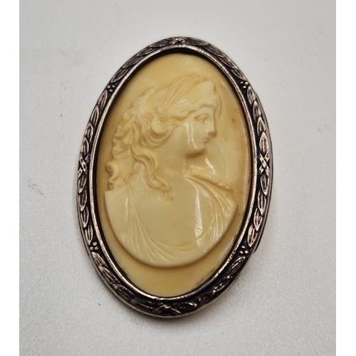 157 - SILVER (Stamped Silver ) Large 6cm CAMEO BROOCH