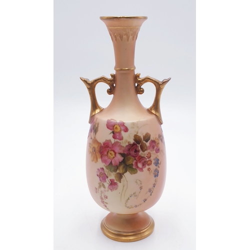 169 - ROYAL WORCESTER Large 21cm TWIN HANDLED VASE DECORATED With (Hand Painted) FLORAL SCENES (Shape No 1... 