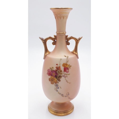 169 - ROYAL WORCESTER Large 21cm TWIN HANDLED VASE DECORATED With (Hand Painted) FLORAL SCENES (Shape No 1... 