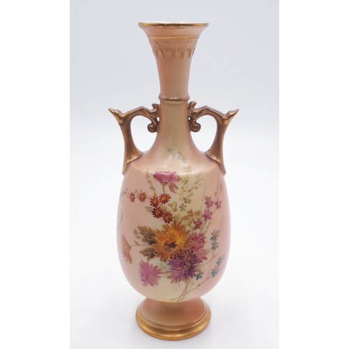 170 - ROYAL WORCESTER Large 21cm TWIN HANDLED VASE DECORATED With (Hand Painted) FLORAL SCENES  c1899