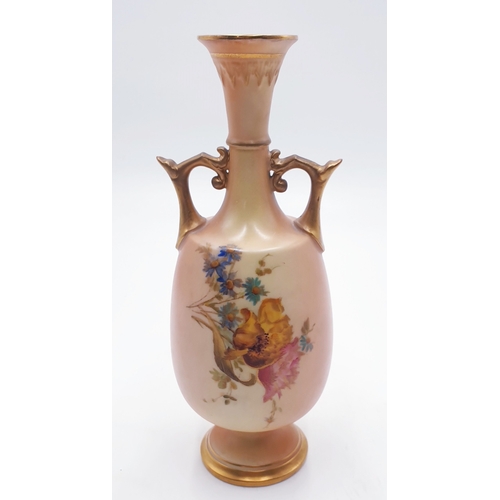 170 - ROYAL WORCESTER Large 21cm TWIN HANDLED VASE DECORATED With (Hand Painted) FLORAL SCENES  c1899