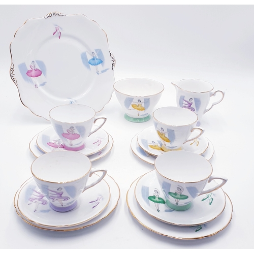 370 - ROYAL STAFFORD CHINA ART DECO 15cm TEASET IN THE BALLET DESIGN