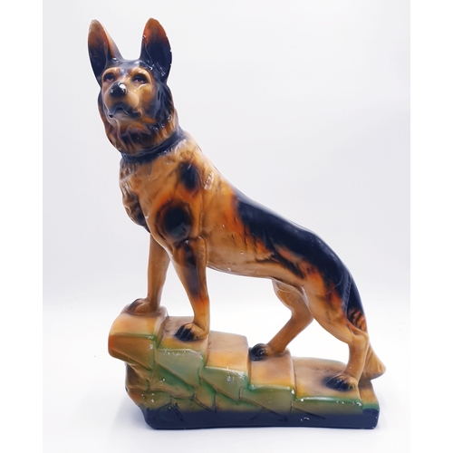 470 - CHALK Extra Large _______cm MODEL OF A GERMAN SHEPHERD ON STEPS c1950s