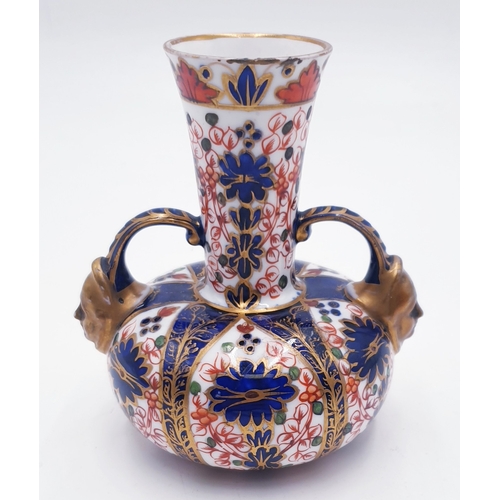 485A - ROYAL CROWN DERBY CHINA TWIN HANDLED VASE IN THE IMARI DESIGN