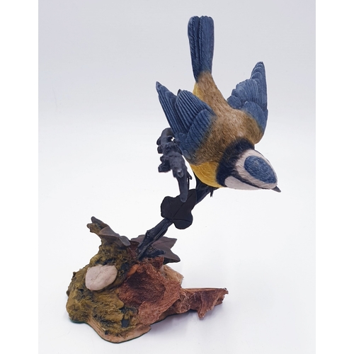 486 - ROYAL DOULTON Large 18cm MODEL OF A BLUE TIT ON BRANCH FROM THE BRITISH HERTIAGE COLLECTION