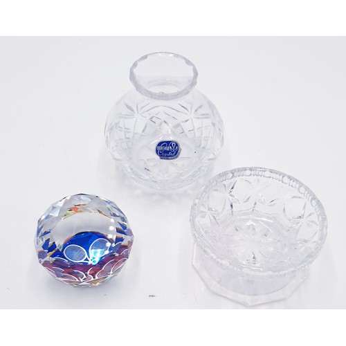 468 - BOHEMIAN CRYSTAL VASE,PAPERWEIGHT Plus ONE OTHER