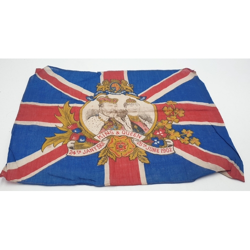 541 - KING EDWARD VII CORONATION 40cm x 31cm TEA TOWEL c1902 (First Ever British I.O.M. TT Race)