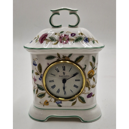 572 - MINTON CHINA Large 18cm x 12cm MANTLE CLOCK IN THE HADDON HALL DESIGN