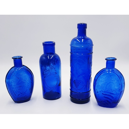 578 - BRISTOL BLUE GLASS BOTTLES (4) (Tallest Being 29cm)