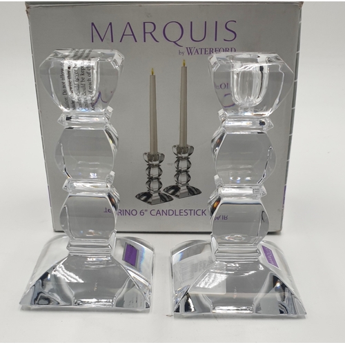 586 - WATERFORD CRYSTAL For MARQUIS  (Boxed Set Of Two) 20cm CANDLESTICKS IN THE TORINO DESIGN