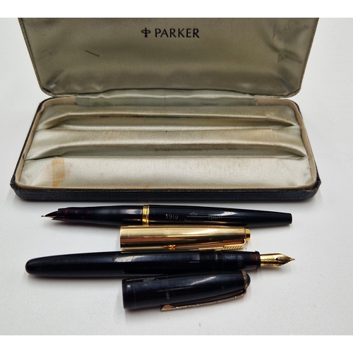 611 - ROYAL DUTCH PARKER PEN & CASE & 1919-1969 50 Years ROLLED GOLD TOP Plus OTHER FOUNTAIN PEN With GOLD... 