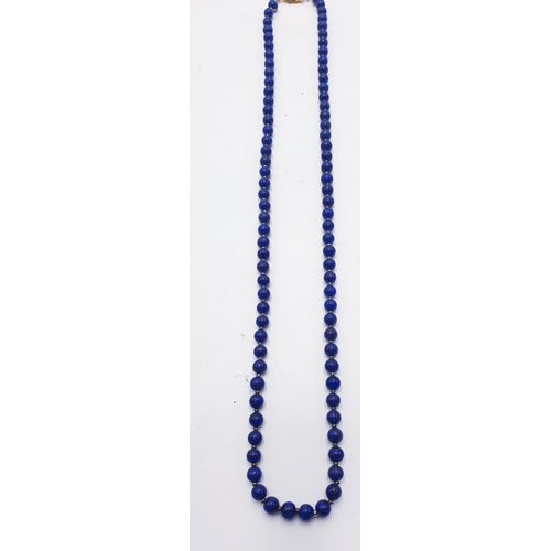 654 - LAPIS LAZULI BEADED NECKLACE With SILVER CLASP