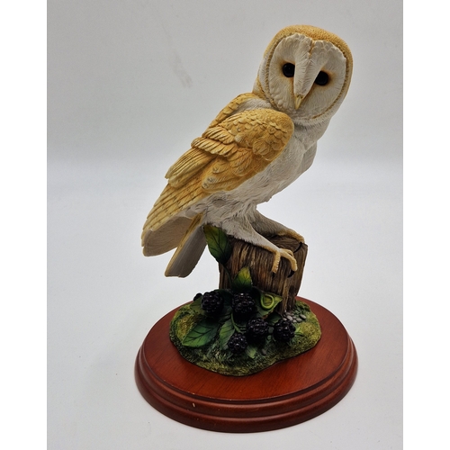 403 - BORDER FINE ARTS Large 21cm MODEL OF A BARN OWL & BRAMBLES MOUNTED ON A POLISHED WOODEN PLINTH (Mode... 