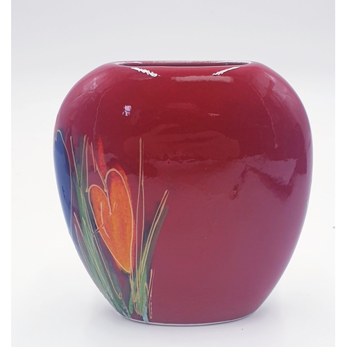 376 - ANITA HARRIS ART POTTERY 12cm PURSE VASE IN THE CROCUS DESIGN (Signed In Gold By Anita Harris)