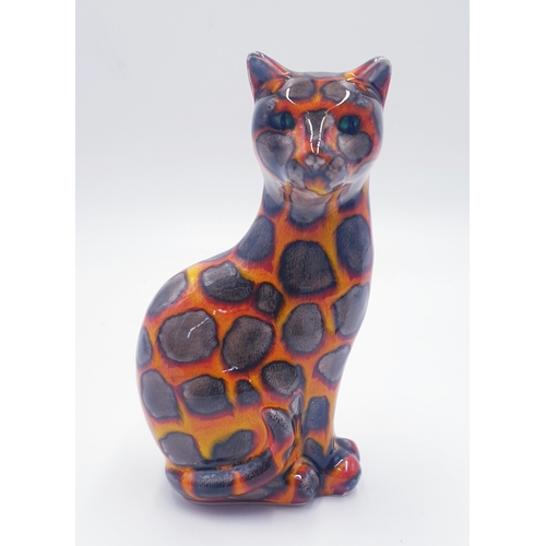 377 - ANITA HARRIS ART POTTERY 17cm MODEL OF SERENA THE CAT IN THE HOT COALS DESIGN (Green Eyes) (Signed I... 