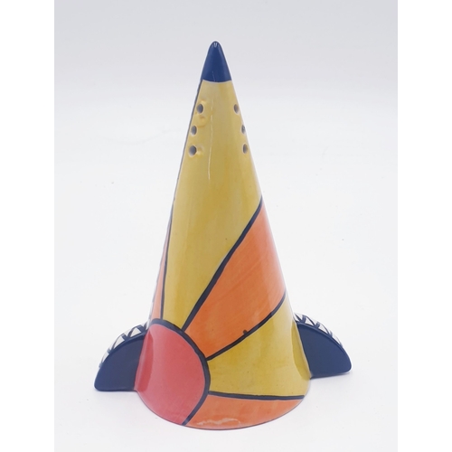 561 - LORNA BAILEY 12cm TWIN FIN CONICAL SUGAR SHAKER IN THE SUNBURST DESIGN Signed By Lorna Bailey (Early... 