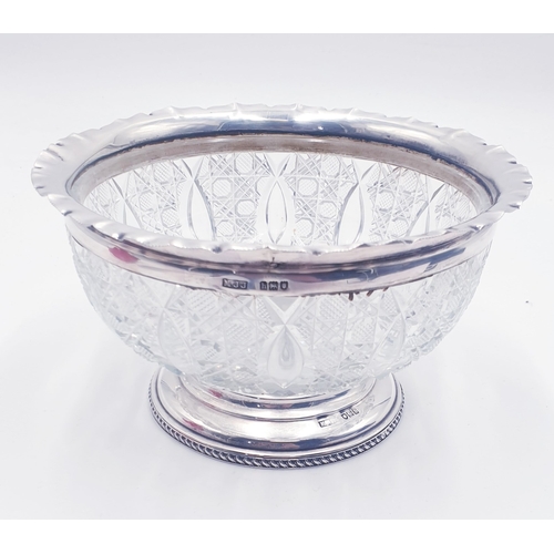 587 - CUT GLASS /SILVER RIMMED (Hallmarked For London 1903 By Michael John Jessop) 17.5cm Dia ROSE BOWL