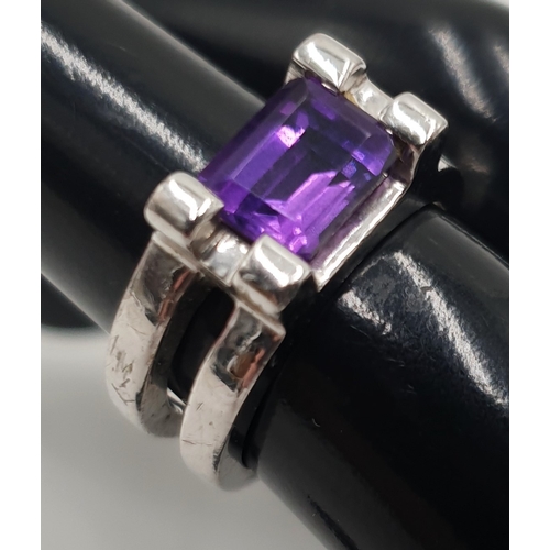 131 - SILVER (925) PURPLE STONE SET RING (Size M ,Total Weight 7.3 Grams) (Boxed)