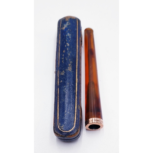 716 - 9ct GOLD / AMBER CIGARETTE HOLDER IN CASE