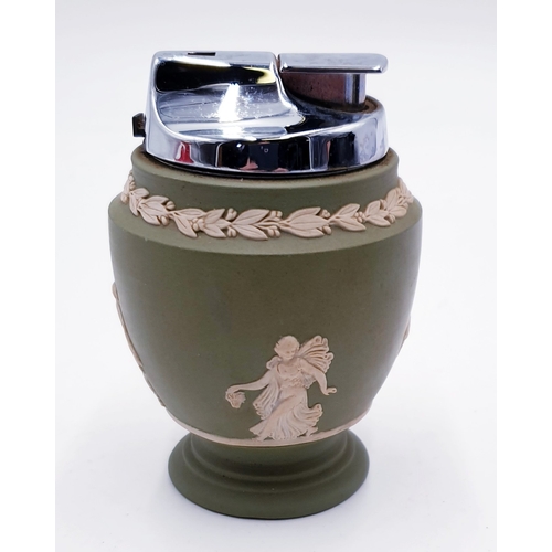 746 - WEDGWOOD GREEN JASPER TABLE LIGHTER IN THE DANCING HOURS DESIGN